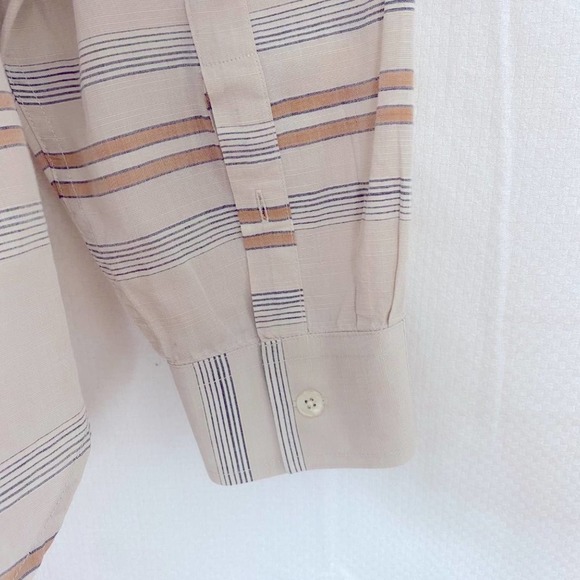 7 for all Mankind Mens Striped Button Down Shirt Lareg Cream Beige Long Sleeve - Picture 6 of 9